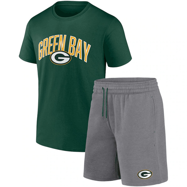 Men's Green Bay Packers Green/Heather Gray Arch T-Shirt & Shorts Combo Set